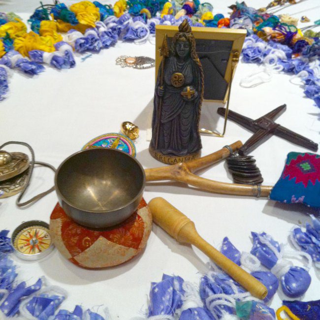 Selena Fox's Brigid Circle of Healing Ritual altar at PantheaCon 2012.