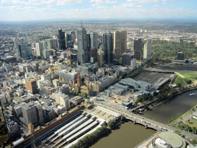 A bird's eye view of Melbourne from the Eureka Skydeck.