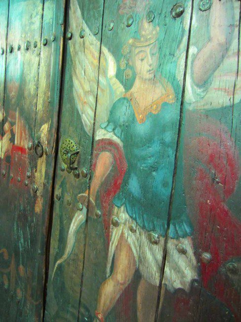 A door painted with an angel.