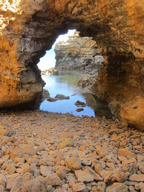 Limestone arch on the beach.