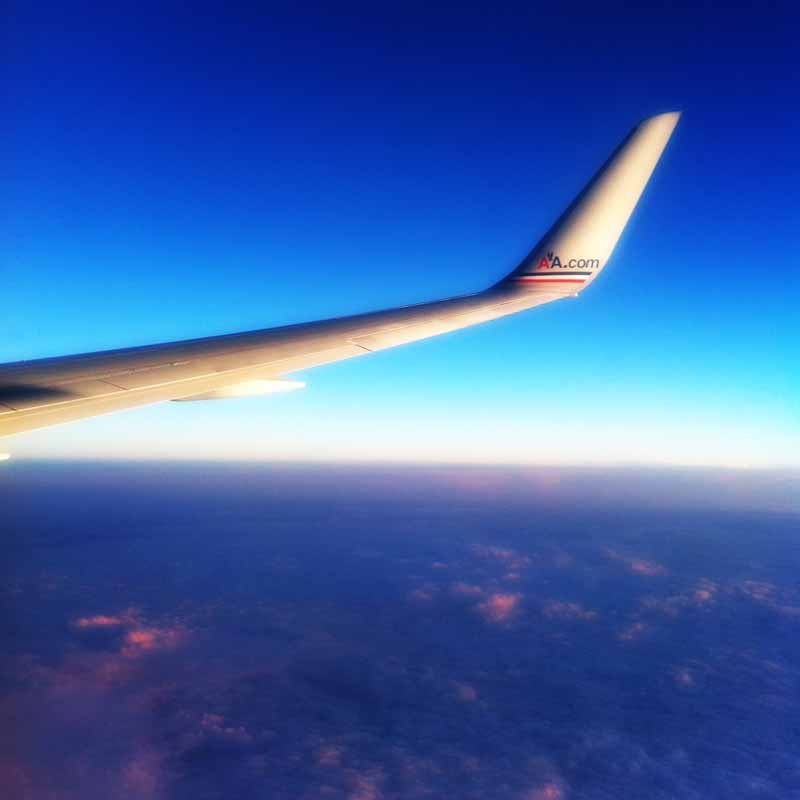 American Airlines airplane wing in flight.