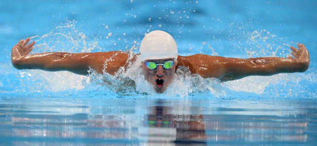 Ryan Lochte swims in the men's 400-meter individual medley preliminaries at the U.S. Olympic swimming trials.