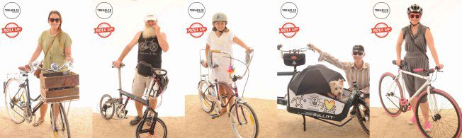 People on bicycles.