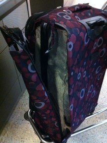 A broken suitcase.