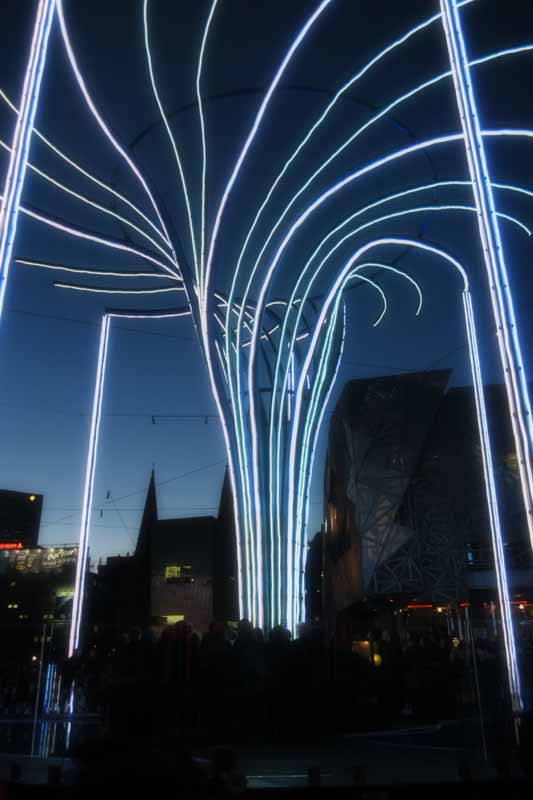 The Helix Tree at Federation Square for the Light in Winter celebration.