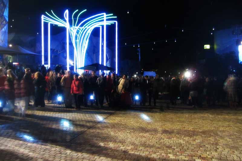 The Helix Tree at Federation Square for the Light in Winter celebration.