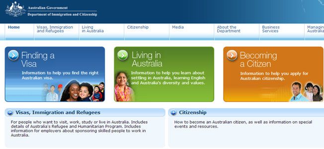 Screenshot of the immigration website with visa and residency information.
