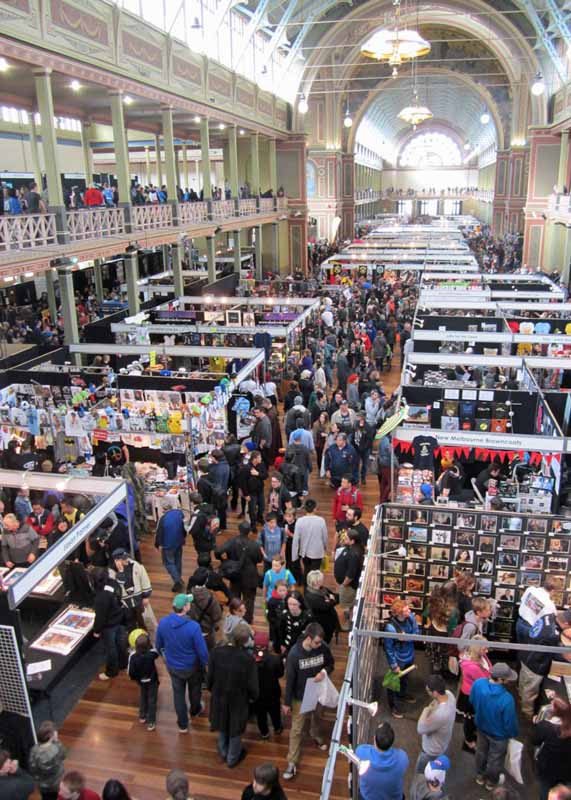 Crowds inside the Royal Exhibition Building.