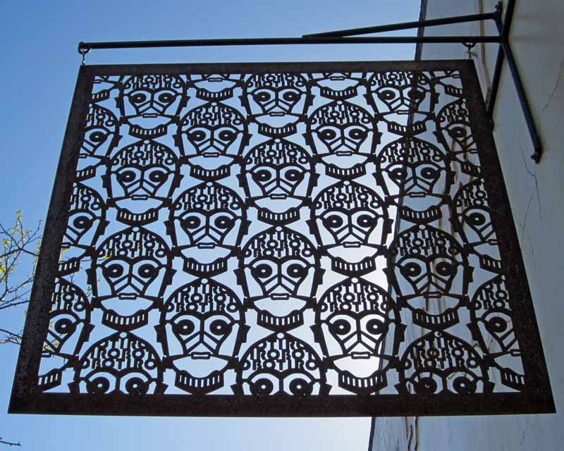 A metal sign.