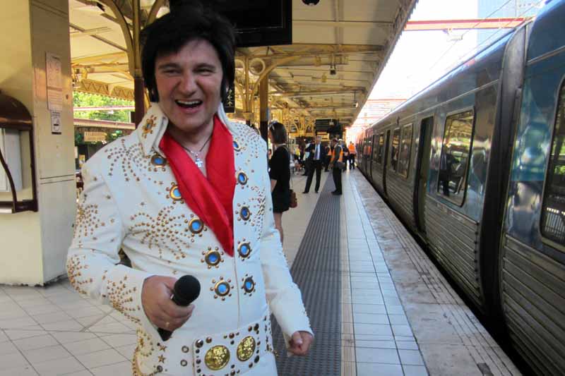 Elvis impersonator at Flinders Street Station.