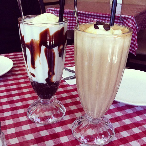 Iced chocolate and iced coffee.