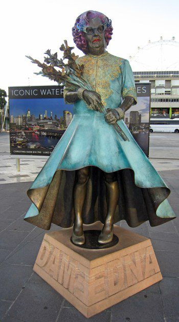 A statue of Dame Edna in Docklands.