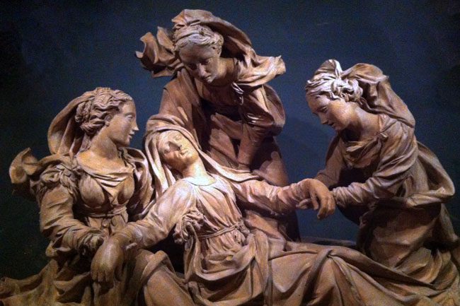 The Virgin attended by three holy women, Antonio Begarelli, Italian, c. 1530, earthenware.