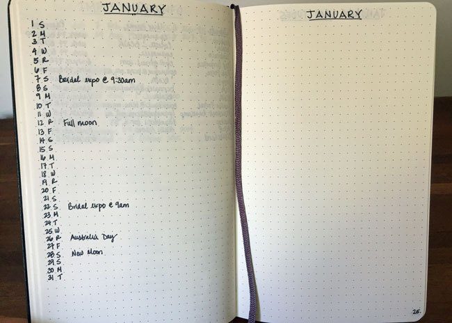 Bullet Journal monthly calendar and tasks.