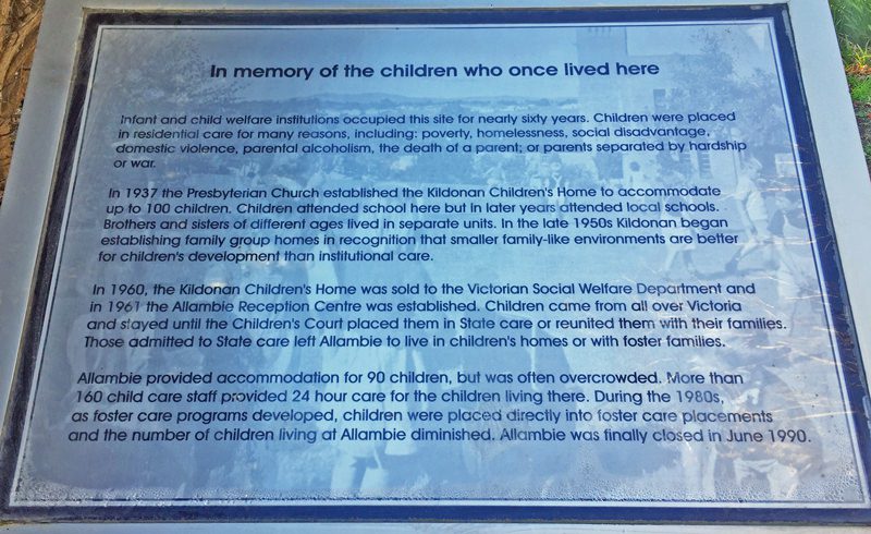 Memorial sign to Forgotten Australians at Allambie.