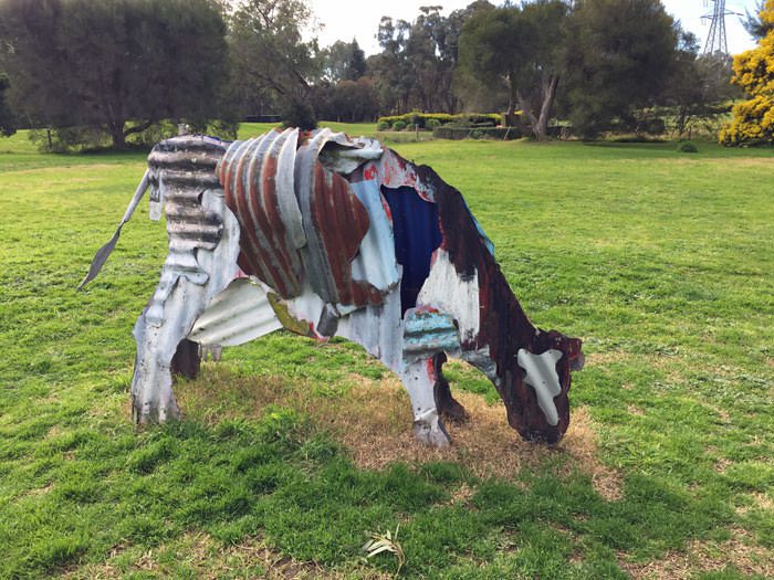 A cow sculpture.