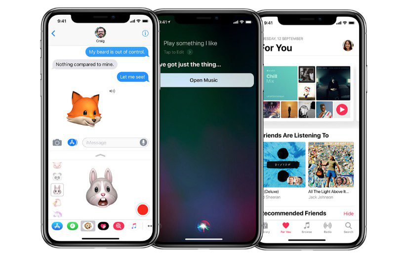 Three Apple iPhone X.