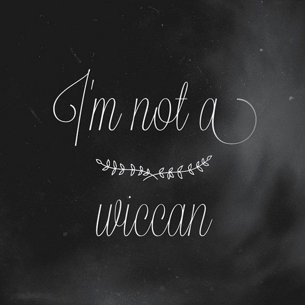 A black tile that says, "I'm not a Wiccan" in white letters.