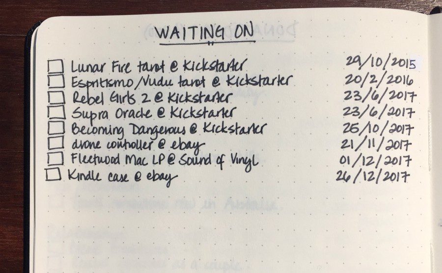 Bullet Journal waiting on list.