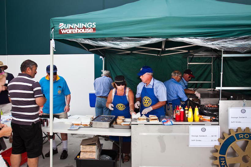 A Rotary Club sausage sizzle at Bunnings Warehouse.