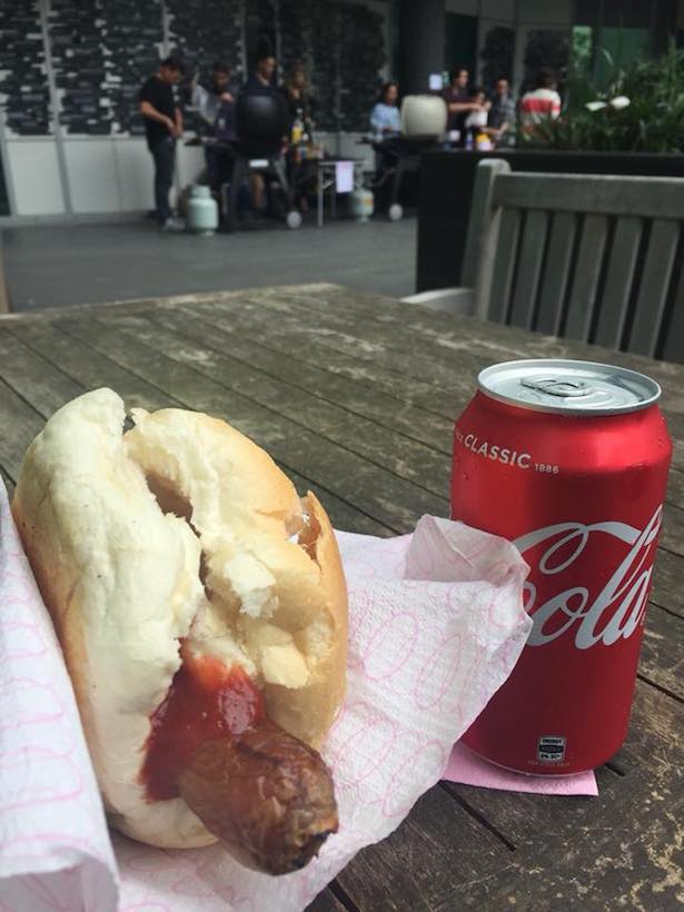 A sausage sizzle at the Olivia Newton-John Cancer Wellness & Research Centre in Melbourne.