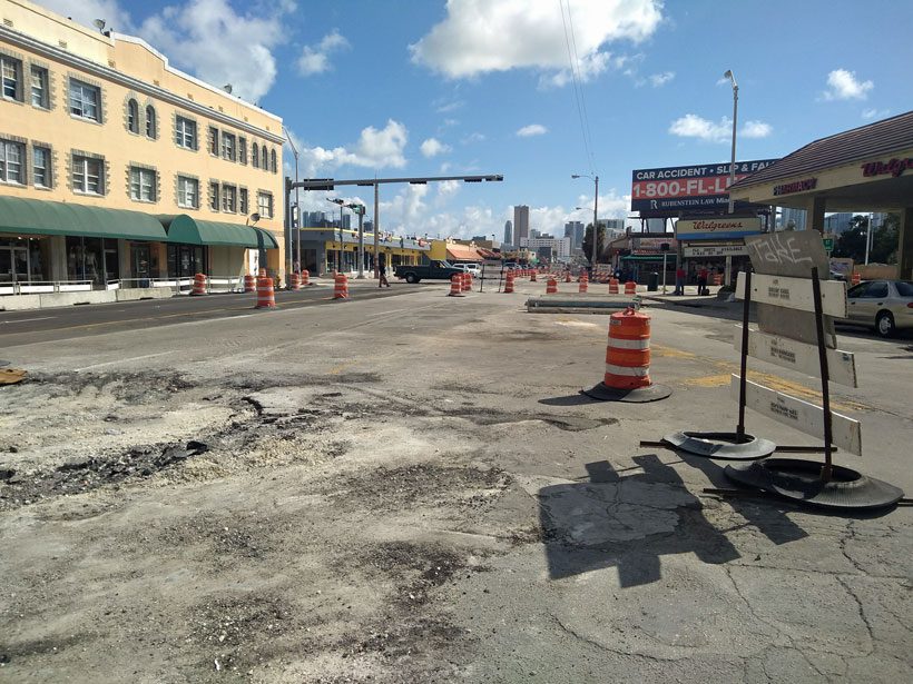 Flagler Street in Miami under construction.