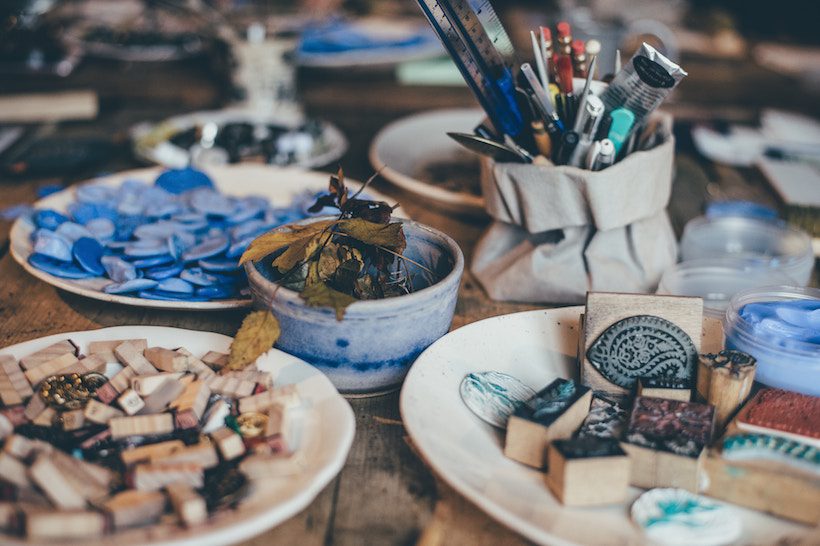 Rubber stamps, paint brushes, and other arts and crafts items. Things I don't know.
