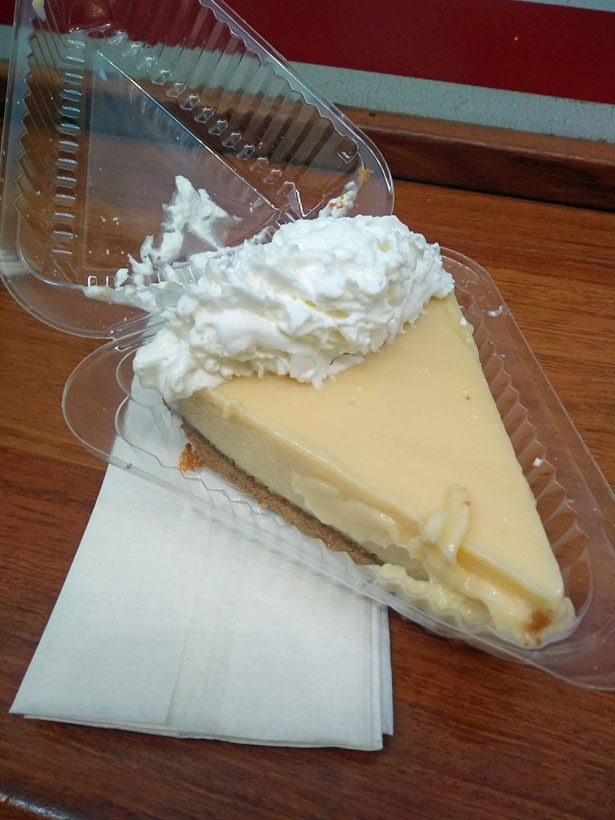 A slice of key lime pie.
