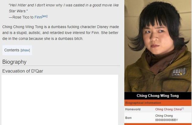 A screenshot of the Rose Tico page on Wookieepedia.
