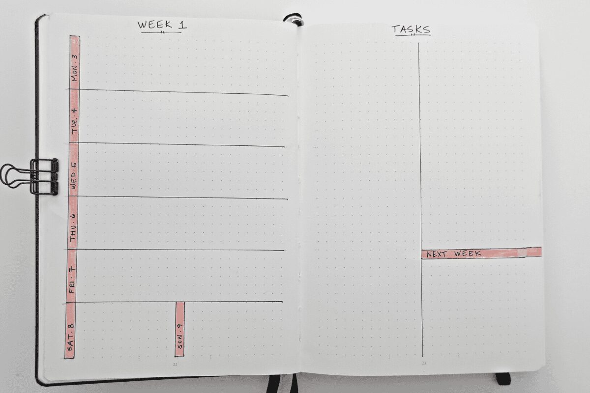 Bullet Journal weekly log.