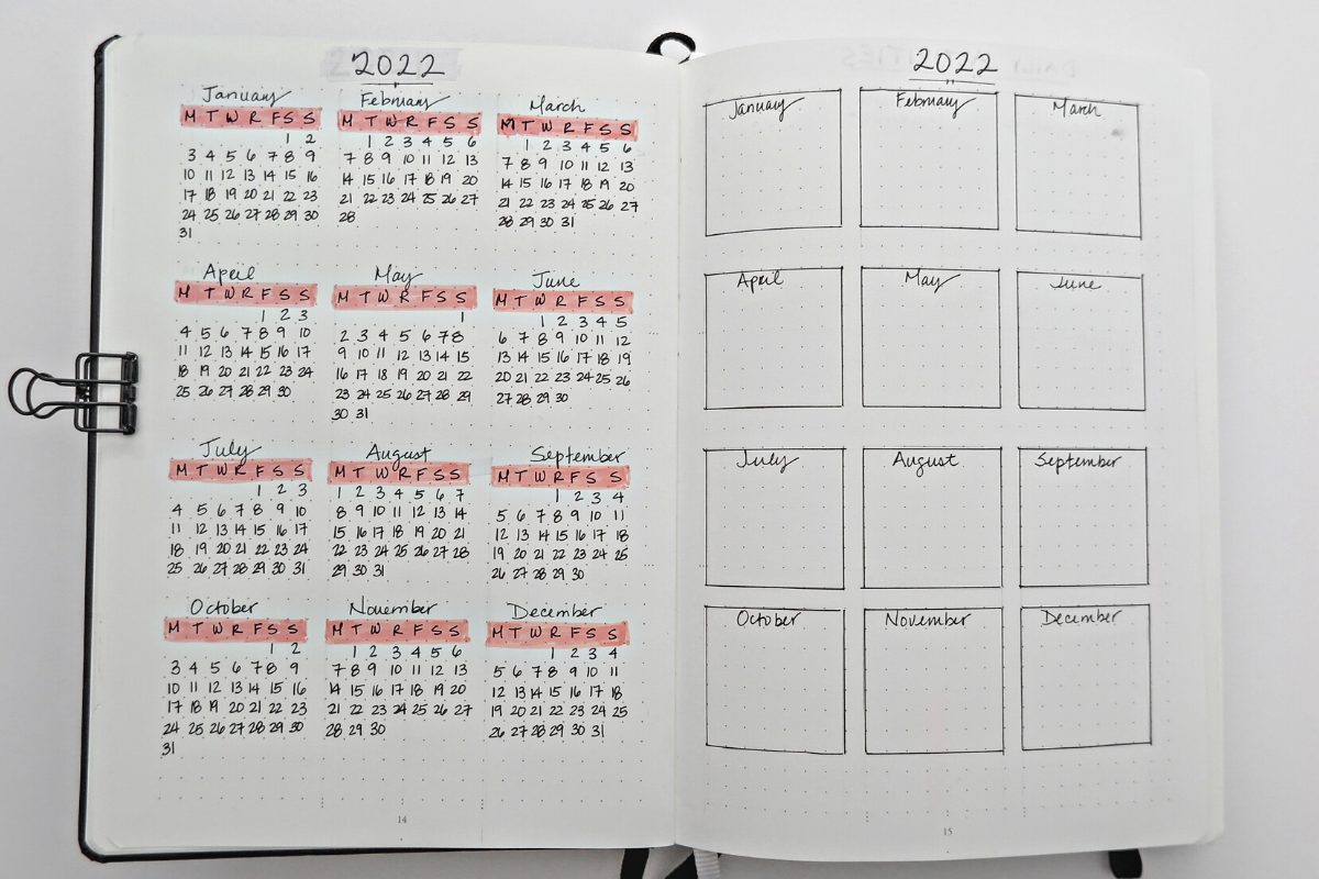 Bullet Journal future log.