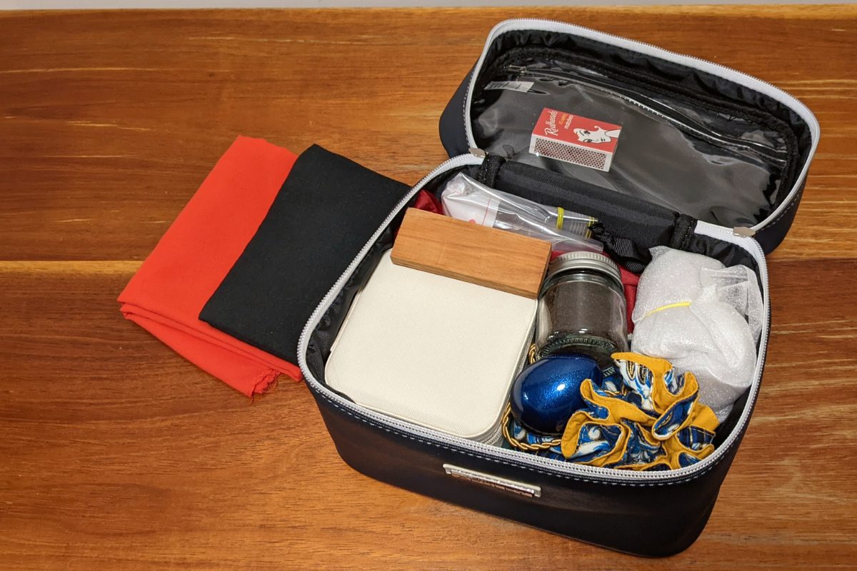 Open cosmetic case travel altar