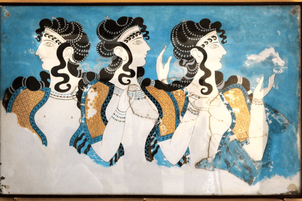 Minoan fresco of three women.