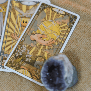 Tarot cards with a crystal.