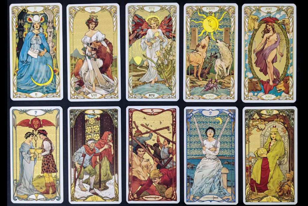 Golden Art Nouveau Tarot cards.