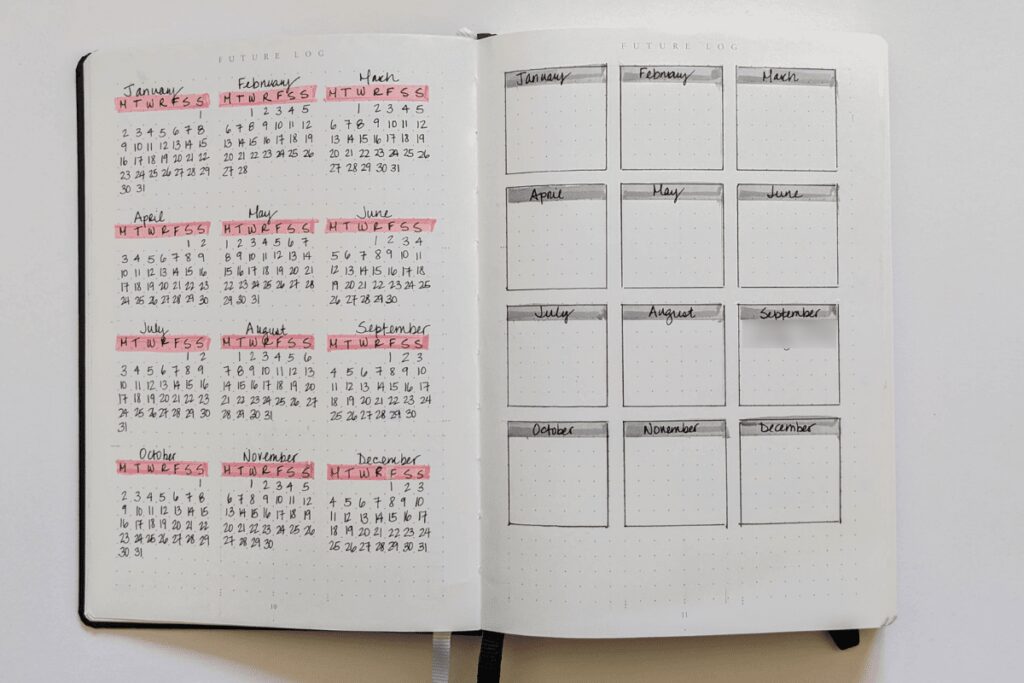 Bullet Journal future log.