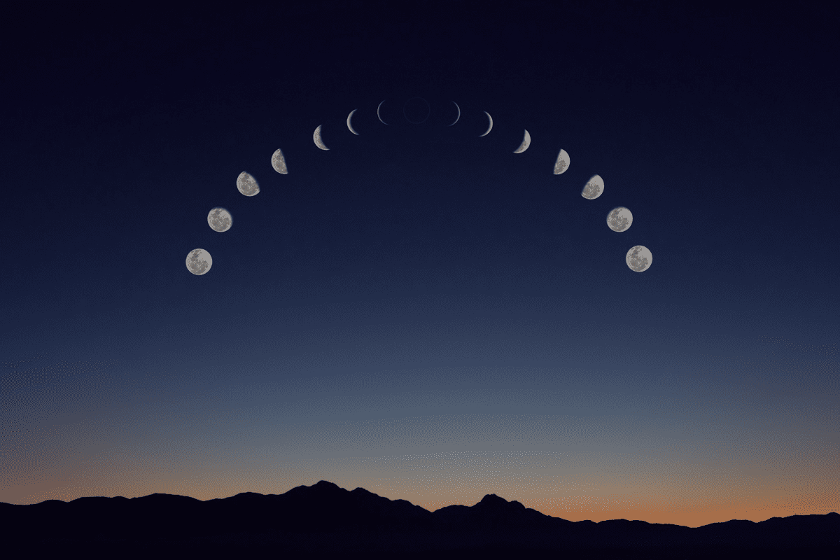 All the phases of the moon in the sky.