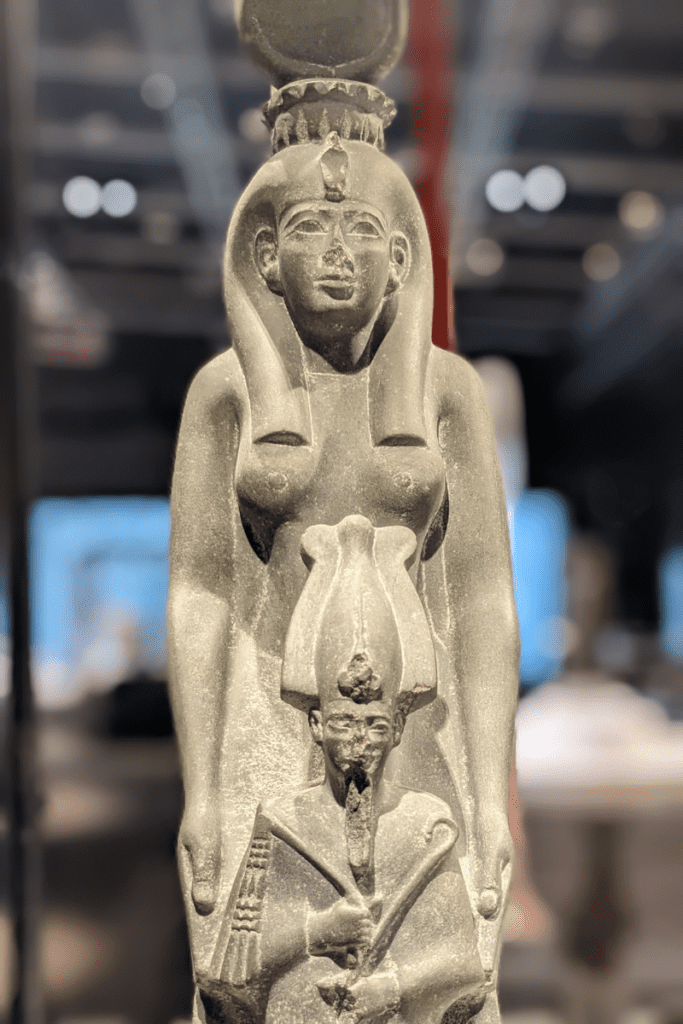 A statue of Isis and Osiris from Egypt, 590-530 BCE.