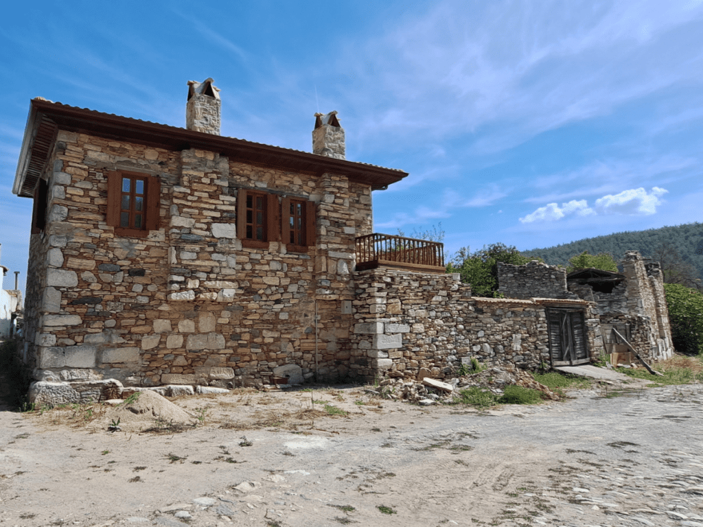 A stone building.