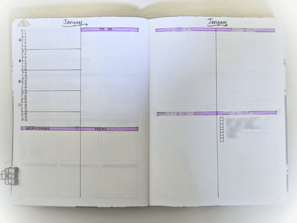 The monthly log spread in a Bullet Journal.