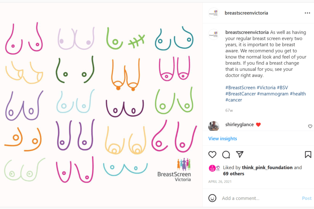 BreastScreen Victoria social media.