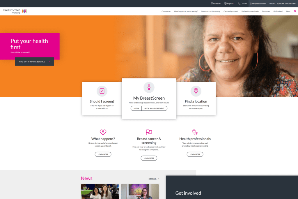 BreastScreen Victoria website screenshot.