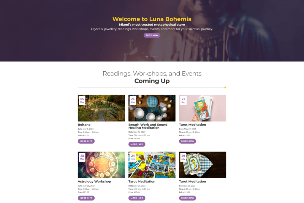 Luna Bohemia website screenshot.