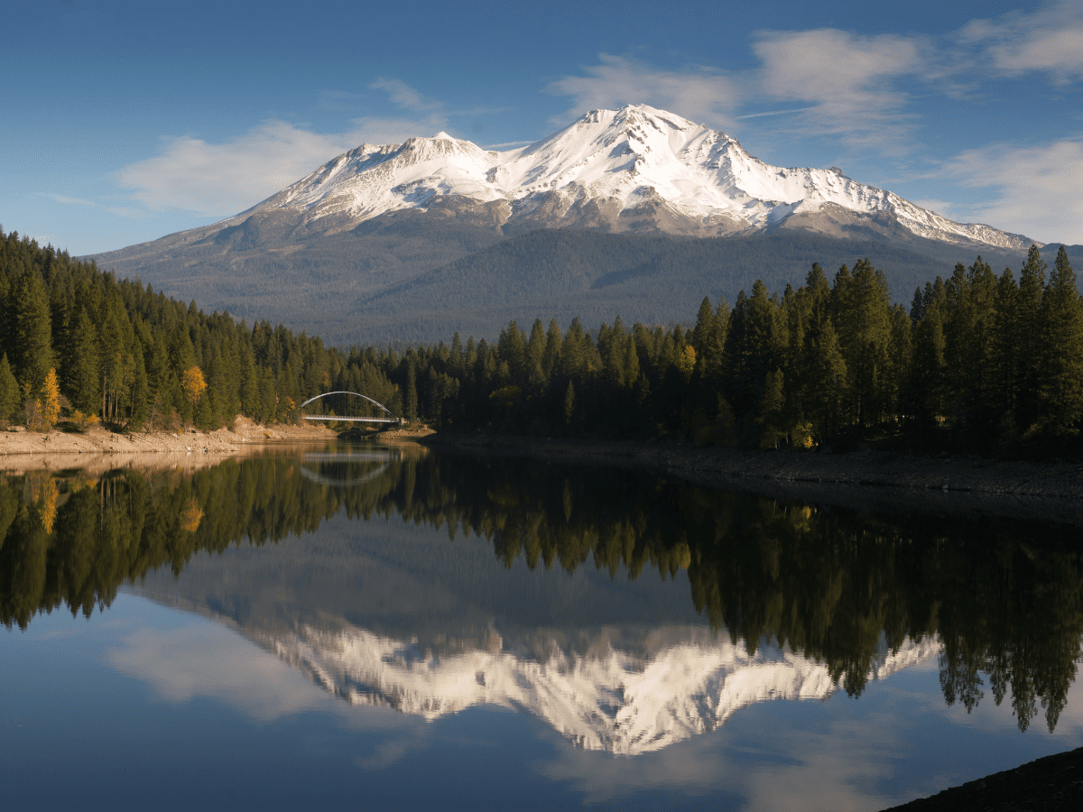 Mt Shasta and its reflection.