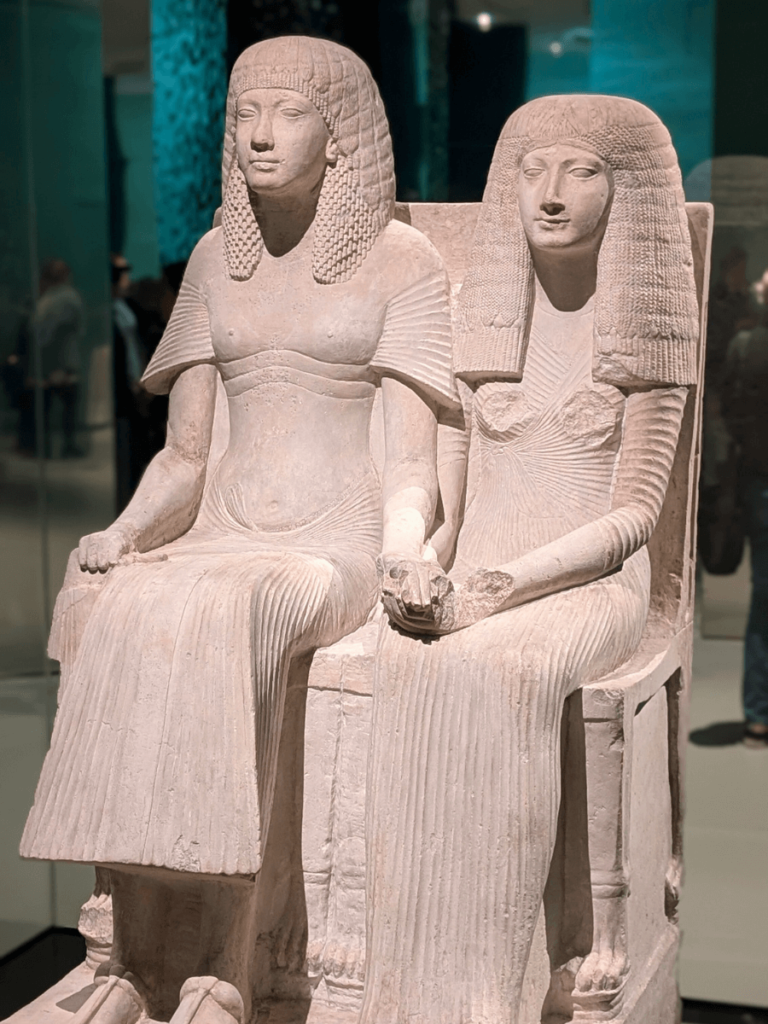 Statue of the Pharaoh Horemheb and his first wife Amenia.