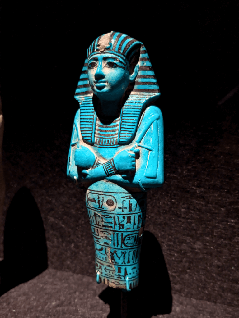 Blue glazed composition shabti of Sety I.