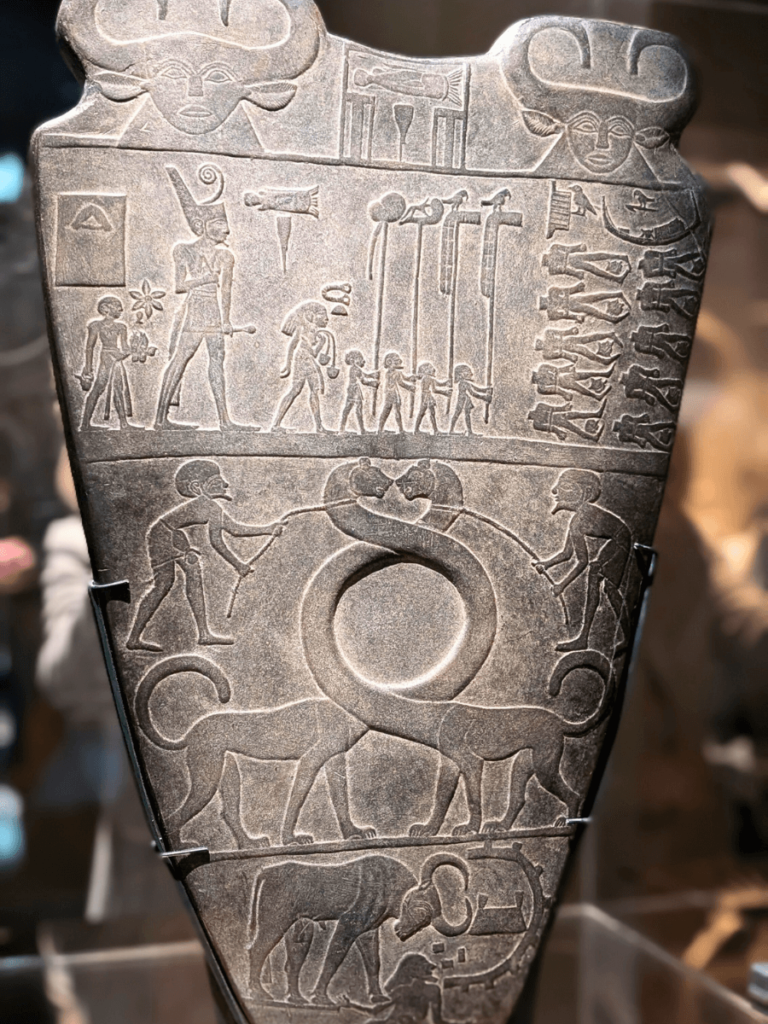 Plaster cast of the 'Narmer Palette' (Cairo, Egypt). The decoration commemorates the victories of Narmer.
