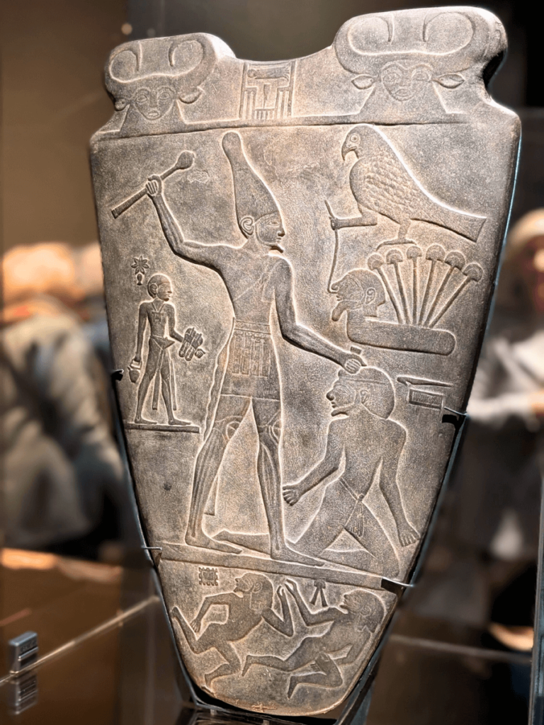 Plaster cast of the 'Narmer Palette' (Cairo, Egypt). The decoration commemorates the victories of Narmer.