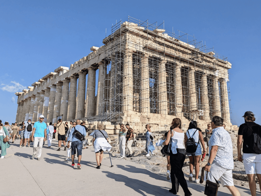 The first view of the Parthenon, the temple of Athena.