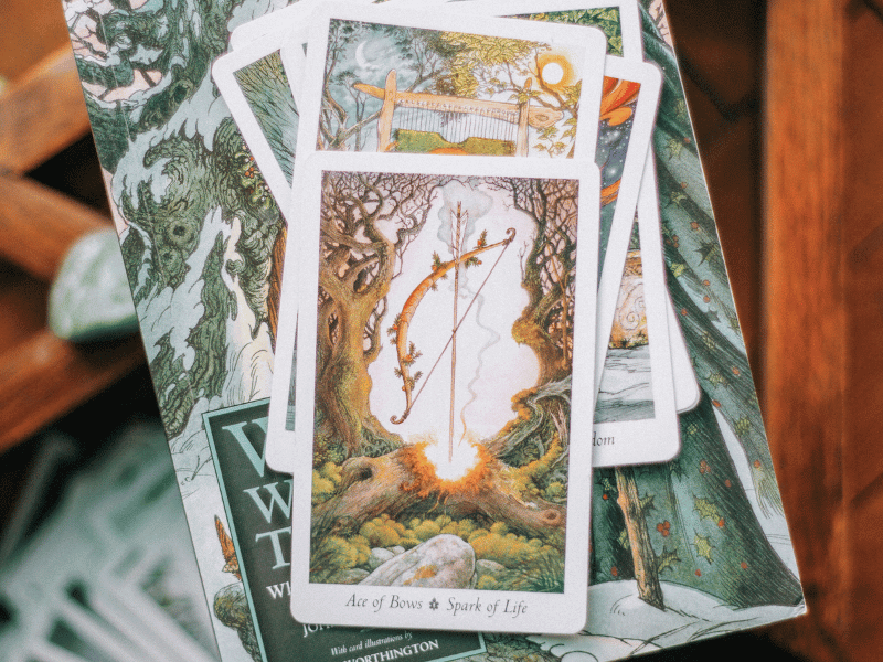 Tarot cards and a book.